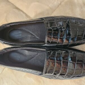 Clarks Black Textured Leather Flats